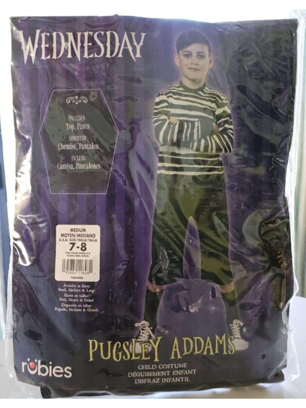 Wednesday Pugsley Addams Costume Boys 7-8 Striped Top Pants Halloween Rubies NEW